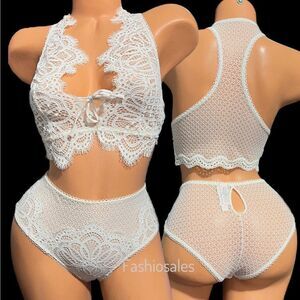 Victoria’s Secret Set Dream Angels lace Crop bralette bra & Cheeky panty White